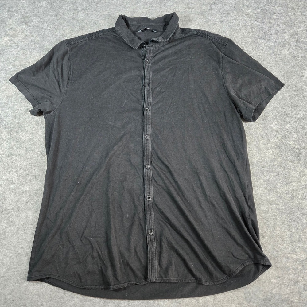 John Varvatos Mens Black Pima Cotton Jersey Short Sleeve Button Down XL